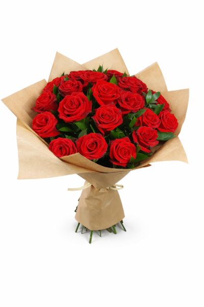 Red 21 – Bouquet de 21 roses rouges Bouquet Red 21 de PrimaRosa composé de 21 roses rouges dans un emballage kraft